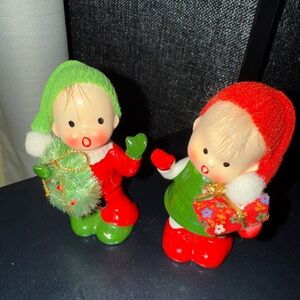 Festive Elf Figurines Set - Red and Green